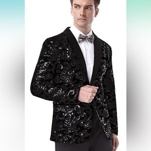 New Sequined Floral Pattern Tuxedo Jacket